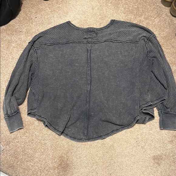 Free people We The Free Charcoal waffle oversized V-Neck Top - Picture 3 of 3